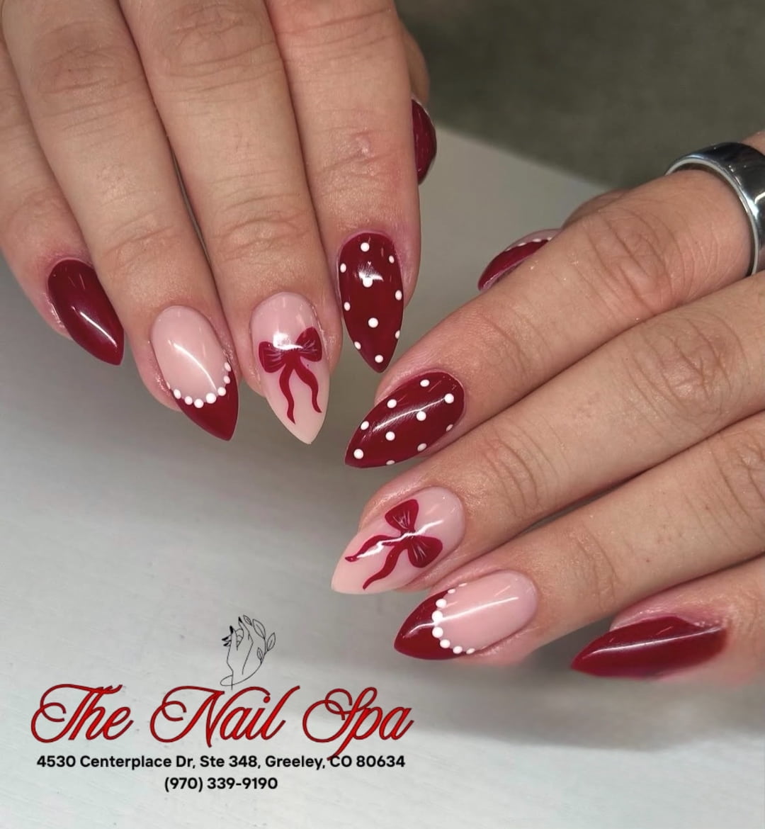 Red ombre nails with rhinestones