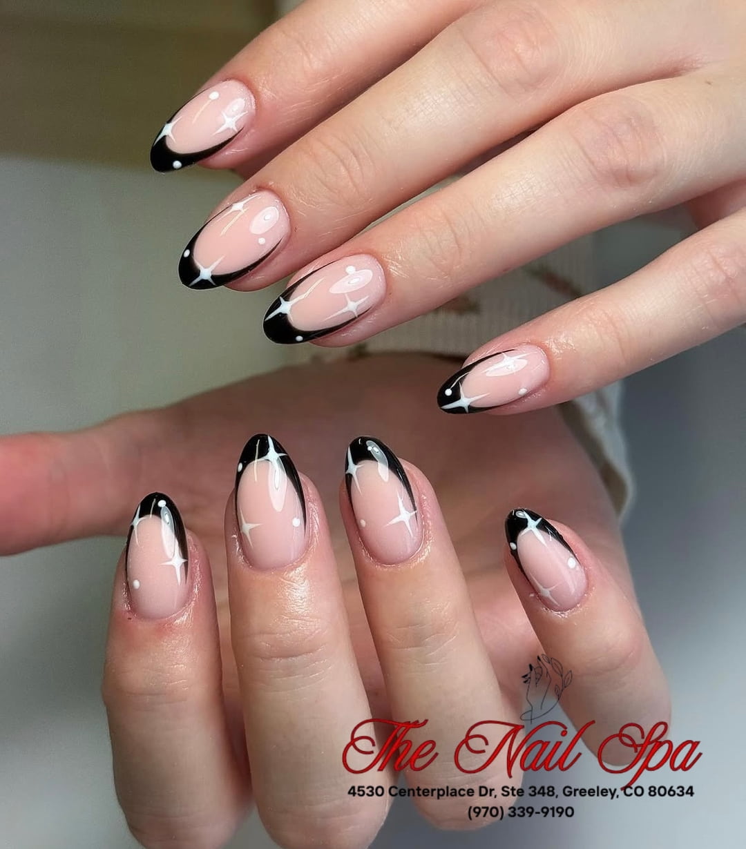 Black French tip manicure